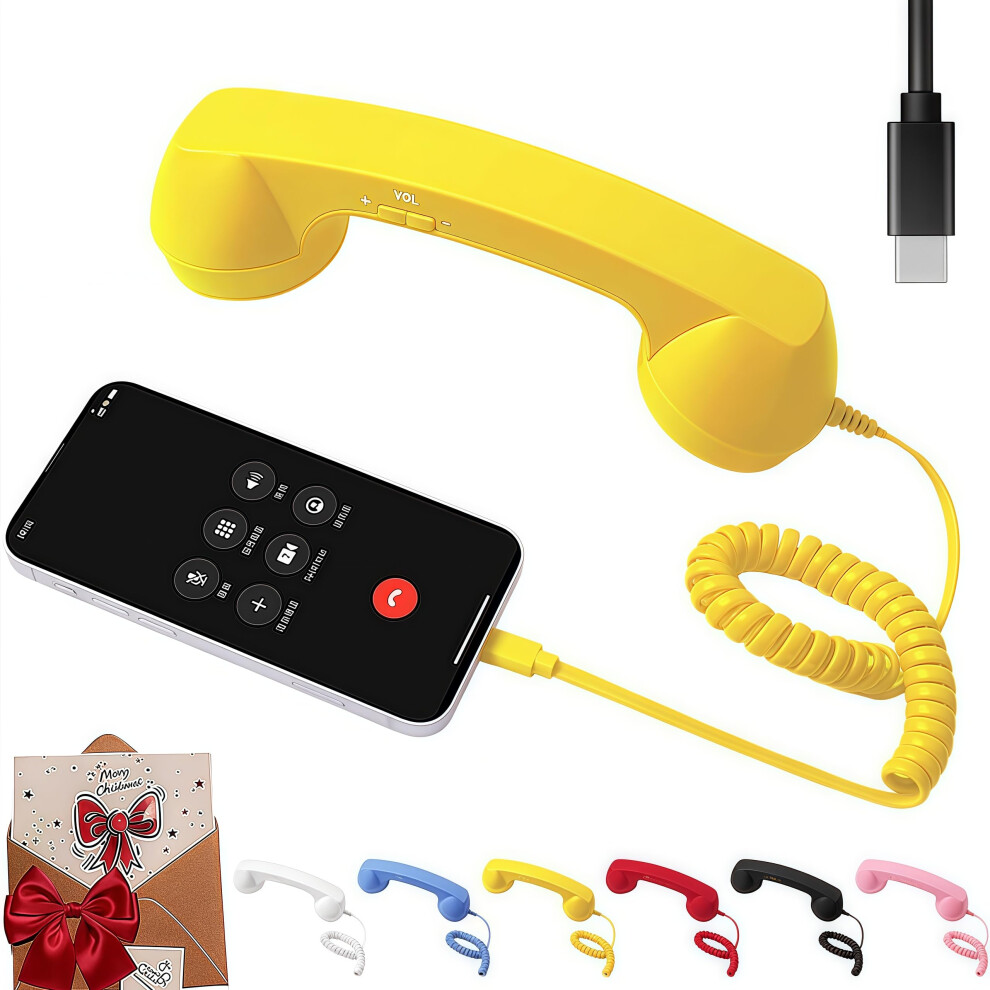 Bluetooth Retro Phone Handset With Mic, Vintage Style Wireless Receiver For Smartphones Typec Yellow 9169991247335