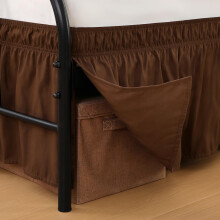 Queen Bed Skirt 15 Inch Drop Chocolate Brown Split Corner, Elastic Wrap Around, Fade and Wrinkle Resistant