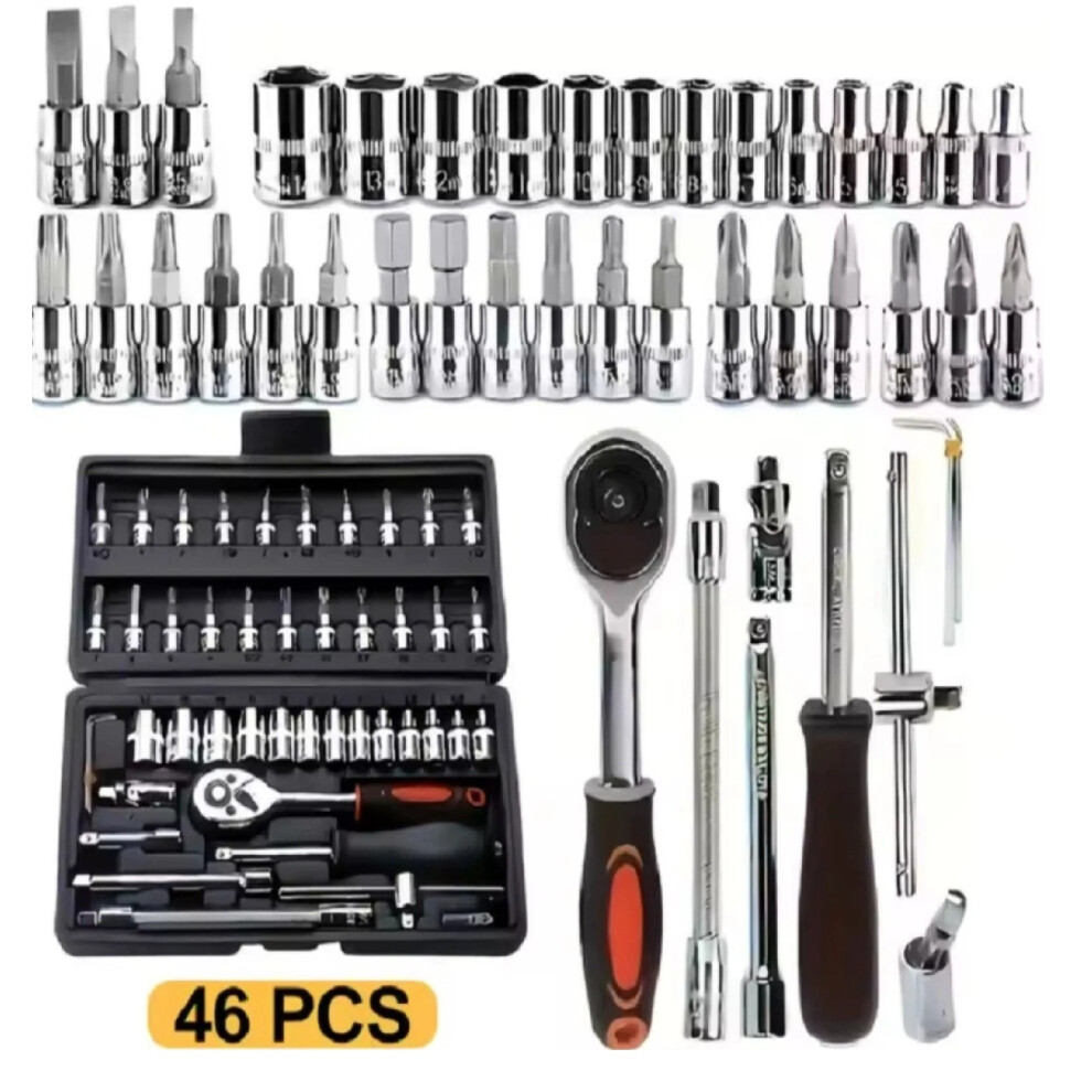 46 Pcs Ratchet Wrench, Socket Set With Storage Case 742406937084