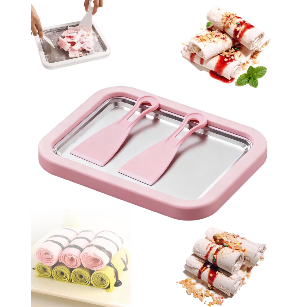 Rolled Ice Cream Maker Kit for Home Use, DIY NoElectricity Cold Plate Tray, Pink Yellow-image-OPC-PRGM8HV-NEW