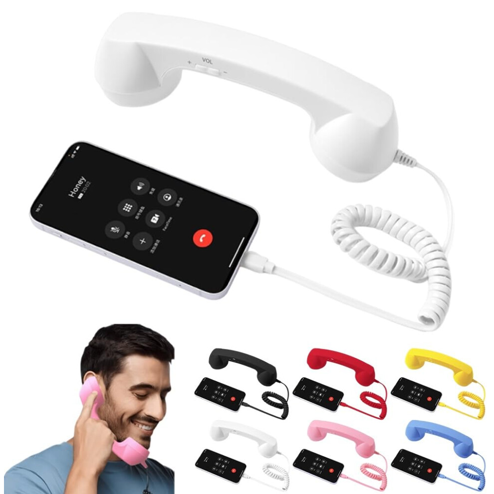 Retro Phone Handset For Iphone And Android With Noise Reduction Mic, Vintage Typec Receiver White 9771547225683
