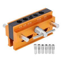Self Centering Dowel Jig Kit with Adjustable Width, Aluminum Alloy Woodworking Drill Guide with 6 Bushings for 1/4in to 1/2in Bits