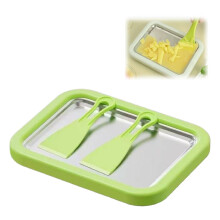 Rolled Ice Cream Maker Kit with 2 Scrapers, No Electricity, DIY Dessert Pan for Family Fun – Green