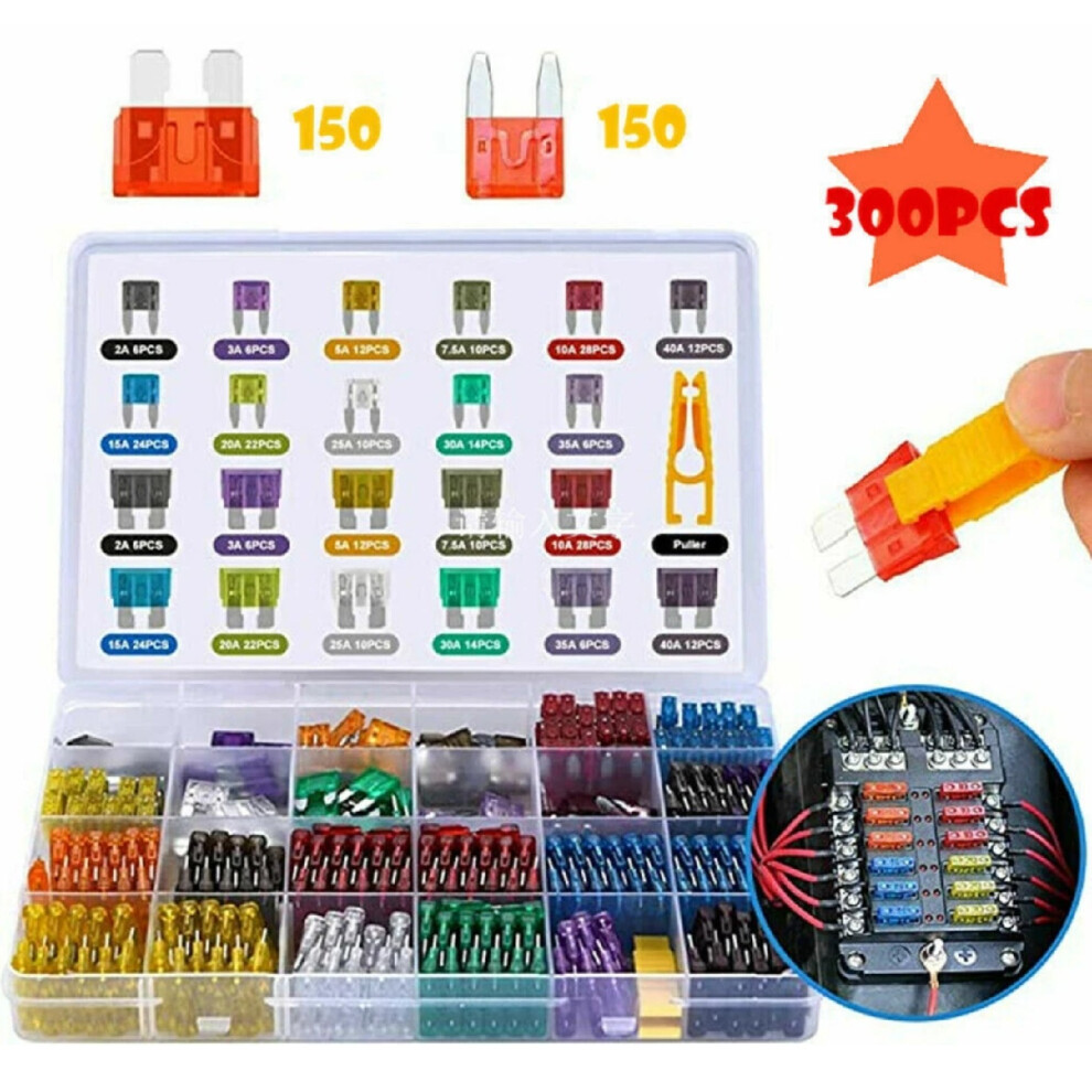 300 Pcs Automotive Blade Fuse Assortment Kit 742406936568