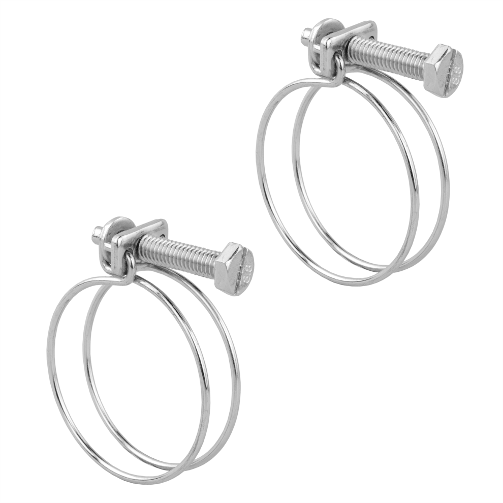Kct (Pack Of 2) 37-42Mm Double Wire Adjustable Hose Clips Pipe Screw Clamps