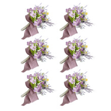 6Pieces Blue Silk Flower Wedding Lapel Pin Stylish-light purple