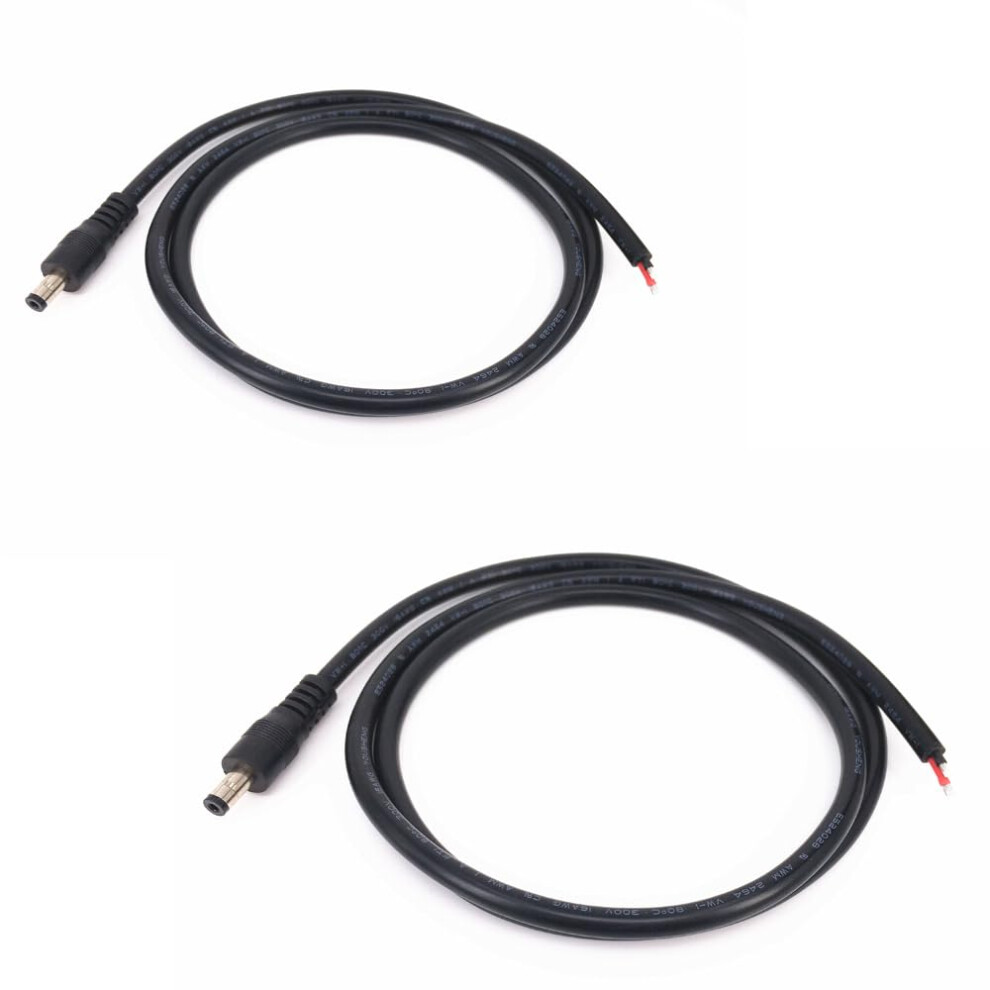 2Pcs 1M Dc Power Pigtail Cable 5.5Mm X 2.1Mm Male Plug To Bare Wire 16Awg For Cctv Led 5V24v 9169991248738