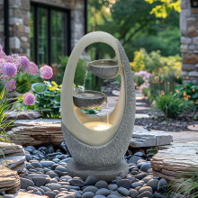 CHARLES BENTLEY 2 Tier Water Feature, UV Resistant, Weather Resistant, Mains Powered, Plug Included, Frost Resistant, Warm White, Water Fountain,