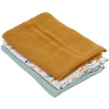 Set di 3 mussole in bambù - DOMIVA - 1 stampato + 2 uniti - Verde caramello - 60x60 cm