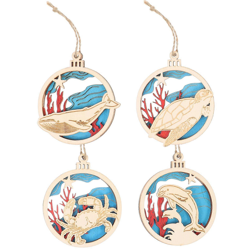 Kricely (As Show, One Size) 4Pcs Xmas Tree Pendants Decorative Ocean Themed Pendants Tree Ornaments