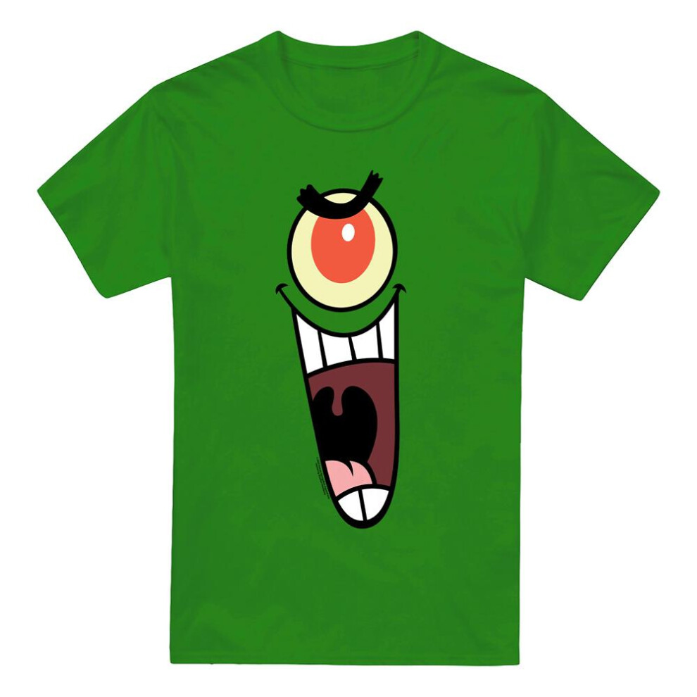 Spongebob Squarepants (M, Kelly ) Mens Sinister Plankton Face T-Shirt Green