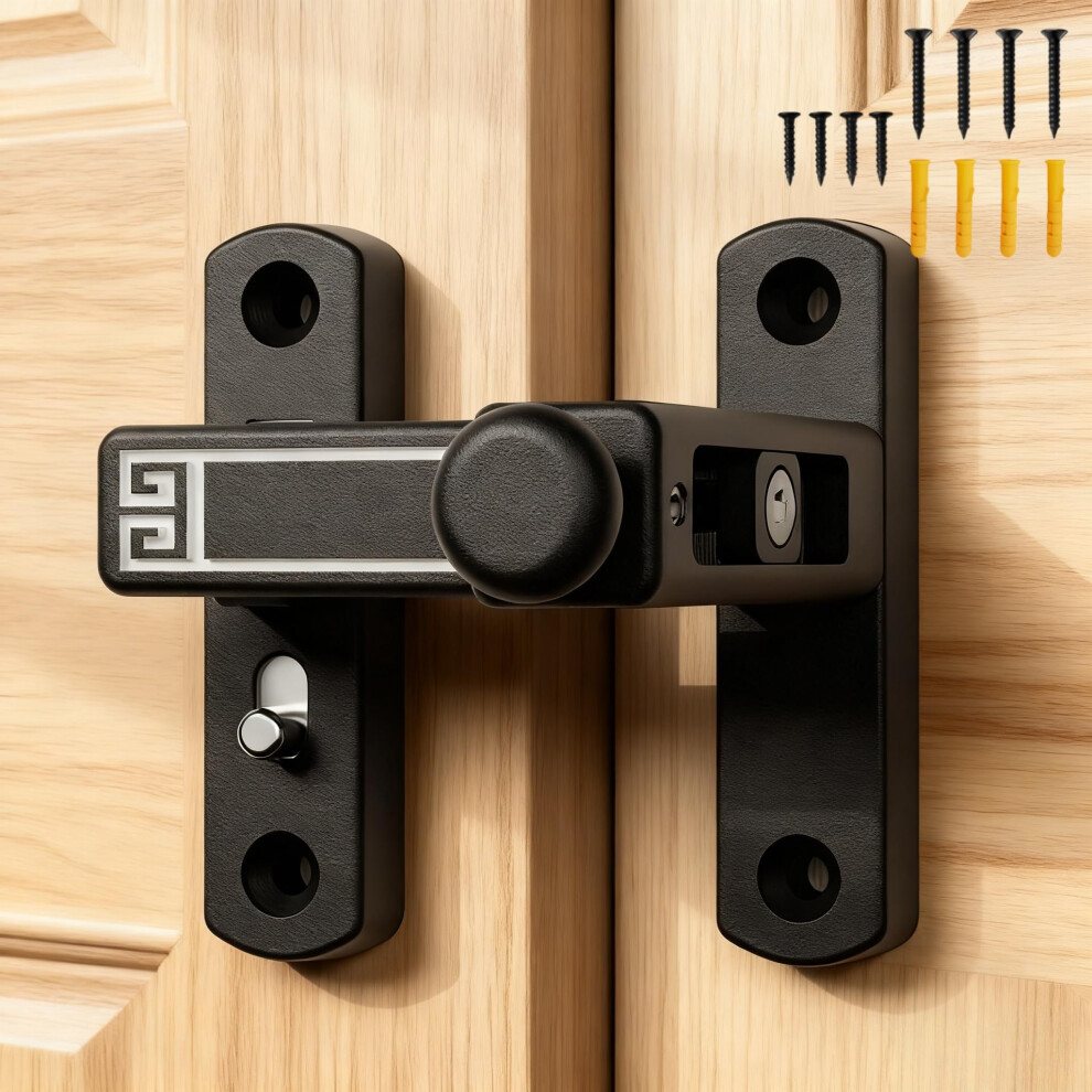 Adjustable Sliding Barn Door Lock With 90 And 180 Degree Latch, Rust Resistant, Black Luminous 9771547226628