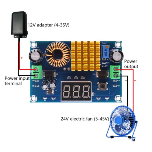 XH-M411  5V-45V Boost Converter Module Voltage Regulator Adjustable Step  Voltmeter Digital Display Module 2
