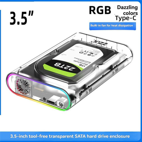 Caixa para Disco Rígido Externo  de 2,5 Polegadas e 3,5 Polegadas RGB  Adaptador de Alta Velocidade para PC, Laptop e Plugue UE 1