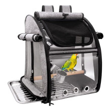 Bird Carrier Bag with Perch, Bird Travel Carrier Backpack with Stainless Steel Plate and Mesh, Portable Transparent