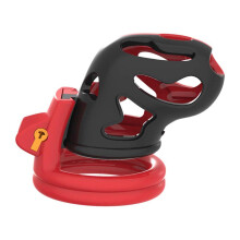 Male Cock Cage Chastity Device For Penis With 4 Ring Sizes, Red, Adjustable