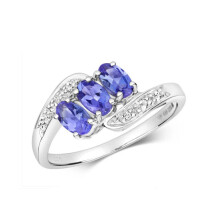 (M) Real Tanzanite and Diamond Ring Solid White Gold Three Stone Size J - Q
