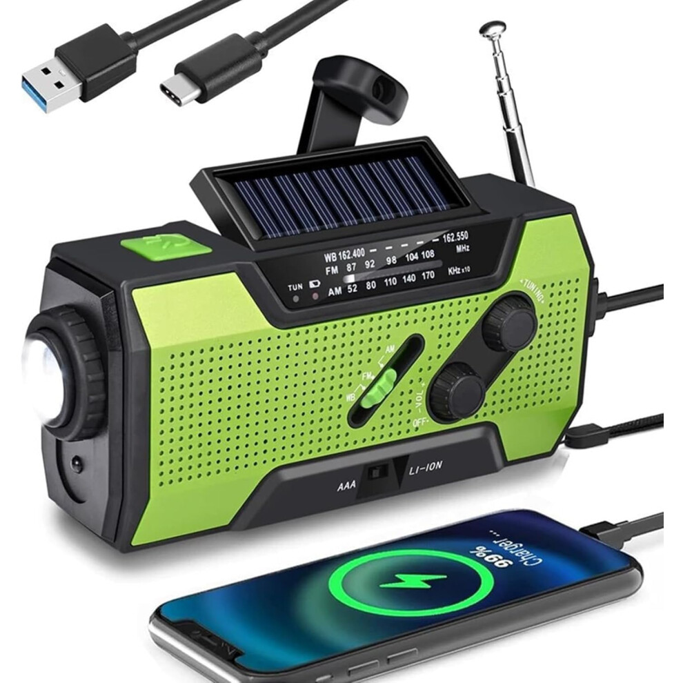 Emergency Weather Radio With Solar And Hand Crank, 2000Mah Power Bank, Led Flashlight, Sos Alert 9169991250199