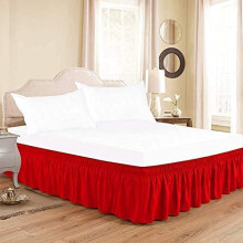 Queen Bed Skirt Wraparound Elastic Fit 21 Inch Drop 800TC Cotton Dust Ruffle Red