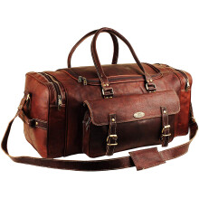 Hulsh Leather Duffle Bags for Men 24 Inch | Vintage Brown Genuine Leather Travel Bags for Mens Overnight Weekend | Best Full Grain Leather Luggage