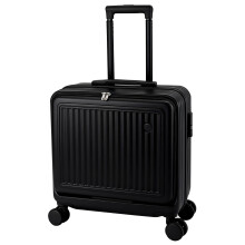 SUNNYNEST 18"" Carry on Luggage with 2 Laptop Compartments ABS+PC Suitcase with Dual Control TSA Lock 4 Spinner Wheels for Business Travel (Black)