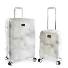 bebe Women's Lilah 2 Piece Set Suitcase with Spinner Wheels, Silver Marble, One Size, Silver Marble, One Size, Lilah 2 Piece Set Suitcase with Spinner