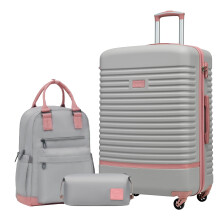 COOLIFE Suitcase Set, 3 Piece Luggage Sets with Travel Backpack and Toiletry Bag for Long Travel, TSA Lock 360? Spinner Wheels (Pink/Grey, 28 Inch
