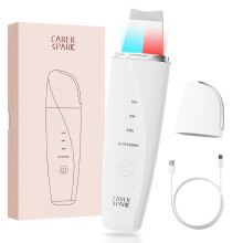 CARER SPARK Ultrasonic Facial Scrubber ? Ultrasonic EMS Ion Red & Blue Light Facial Skin Spatula with 4 modes for Deep Cleansing Blackhead Removal