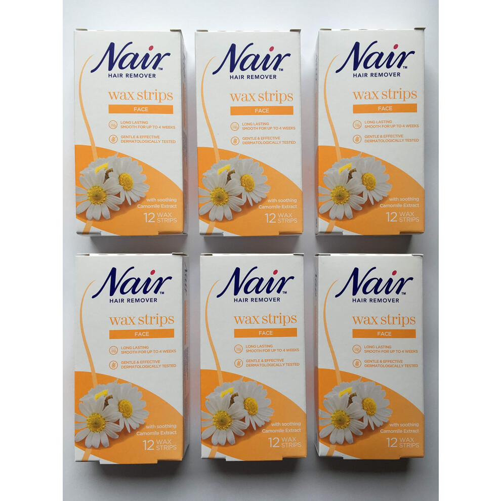 Nair Waxing Facial And Hair Removal With Camomile Extract, Upper Lip, Pack Of 6, Total 72 Strips