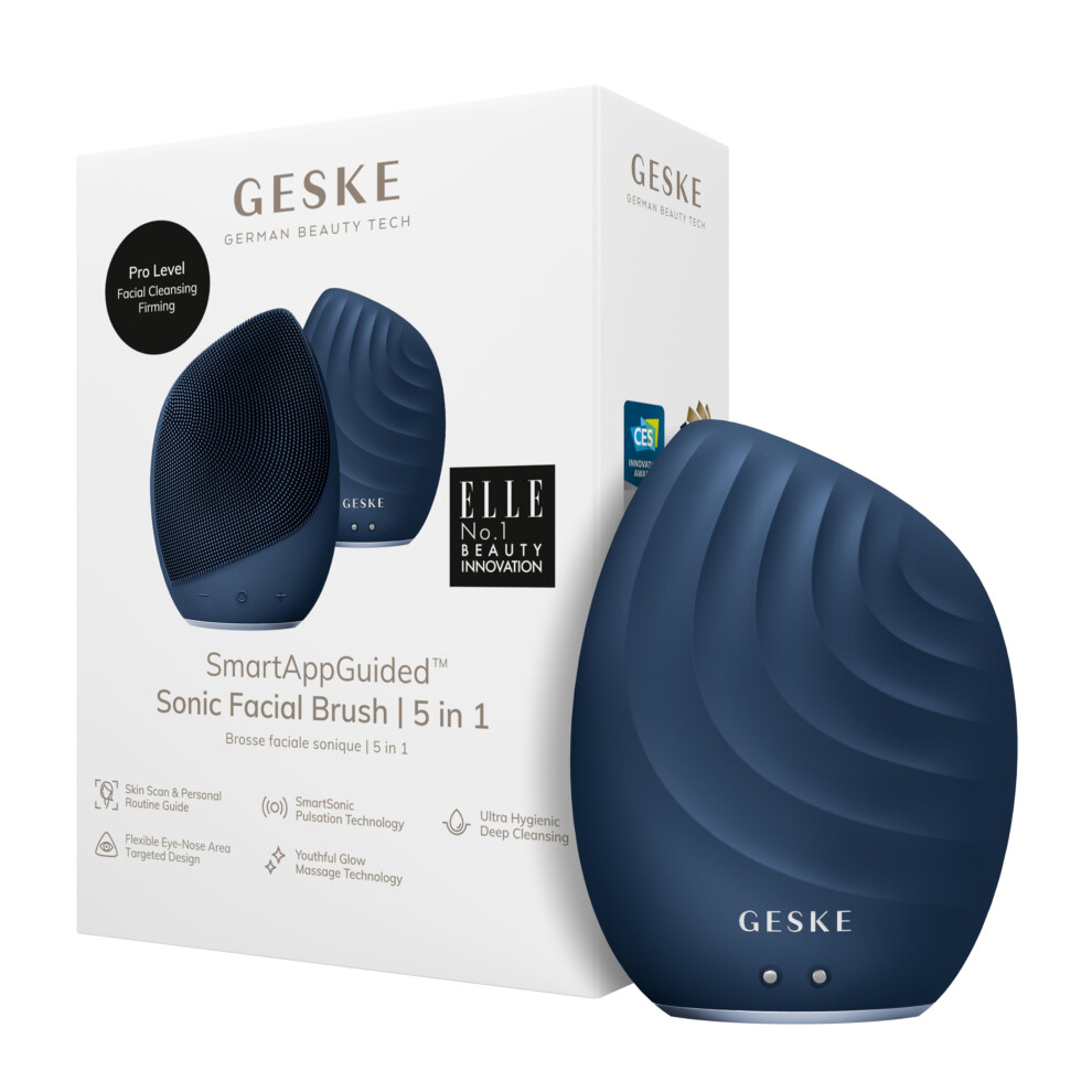 Geske Smartappguided? Sonic Facial Brush 5 In 1 | Vibrating Electric Facial Cleansing Brush | Soft Silicone Brush | Professional Facial Cleanser |