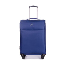 Stratic Light Suitcase - Soft Shell Travel Trolley Hand Luggage, TSA Lock, 4 Wheels, Expandable, Dark Blue, 67 cm