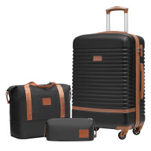 COOLIFE Suitcase Set 3PC - 24" Lightweight ABS Hard Shell Luggage + Travel Bag? Medium Suitcase with 360? Wheels, TSA Locks for Family Travel, Cruise