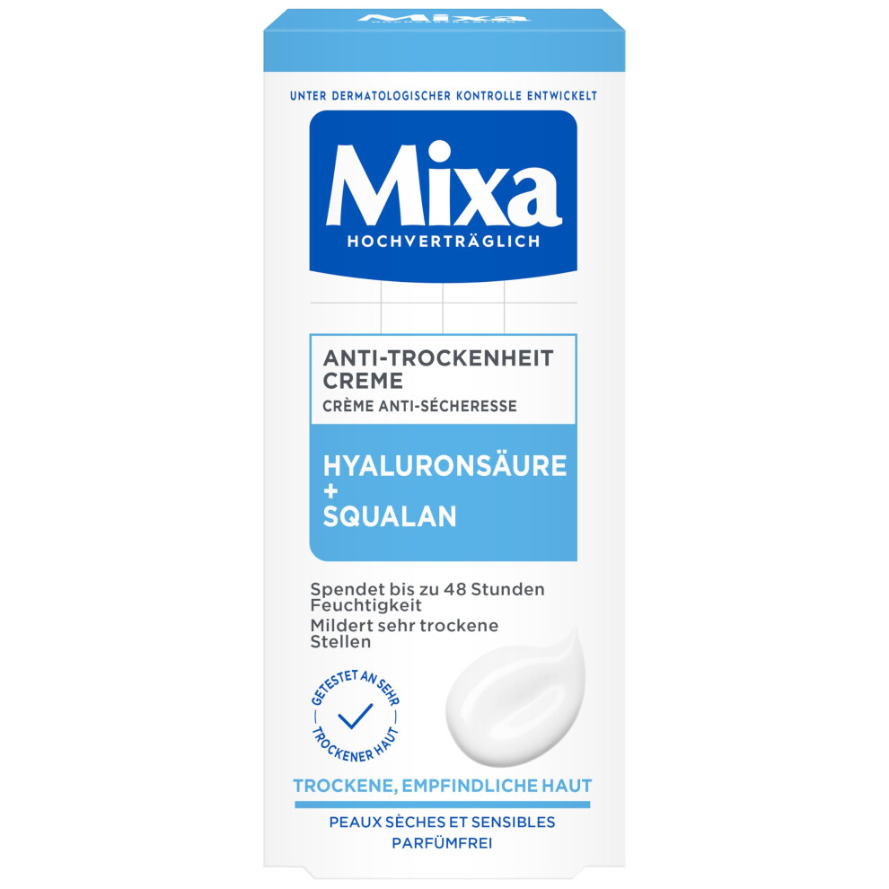 Mixa Cream Anti-Dryness Face For Dry, Sensitive Skin, With Hyaluronic Acid And Squalane, 50 Ml