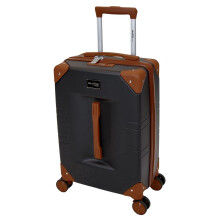 SKYFLITE Retro Trunk Suitcase, 55cm Cabin Size, TSA Lock, 33L Capacity, Black/Ivory/Blue (Black)