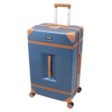 SKYFLITE Retro Hardshell Suitcase, 76 cm Large Trunk, 90L Capacity, Blue/Ivory, 8 Wheels (Blue)