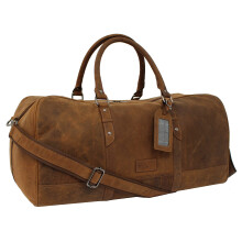 JCB - Genuine Leather Deluxe Holdall | Travel Duffle Bag Large Capacity Real Leather (Large, Tan)