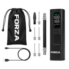FORZA Digital Ball Pump?Rechargeable Electric Air Pump with LED Torch - Includes Needles & Flexible Hose ? Portable Football, Rugby, Basketball &