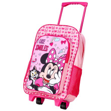 Minnie Mouse Deluxe Trolley Backpack Childrens Travel Bag Kids Character Luggage Carrier Suitcase with Side Mesh Pockets