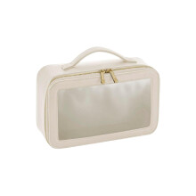 BagBase BG764 Boutique Clear Window Travel Case - Luxurious Leather-Look PU - Perfect for Makeup & Essentials - Gifts for Women - Oyster