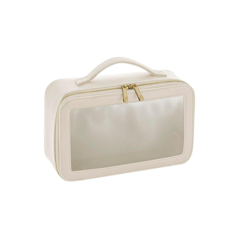 Bagbase Grain Bg764 Boutique Clear Window Travel Case - Luxurious Leather-Look Pu - Perfect For Makeup & Essentials - Gifts For Women - Oyster