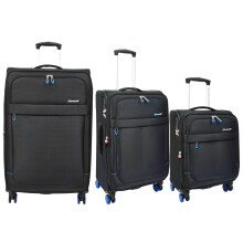 Soft Case Expandable Luggage Trolley Spinner 8 Wheel Suitcase Bags HLG48302 (Black, Set of 3 (C-M-L))
