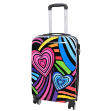 Cabin Size Suitcase Hard Shell Four Wheel Luggage Printed Cases (Hearts Print)