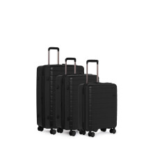 ANTLER Luggage Set of Black Hard Shell Suitcases with 4 Double Spinner Wheels & Expander Zip - Cabin, Medium & Large - Lightweight Suitcases for