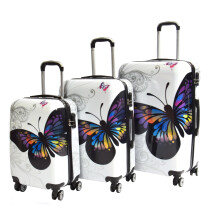 House Of Leather Butterfly Print Hard Shell Four Wheel Expandable Luggage Multicolour Suitcase (Set x3 (C-M-L))