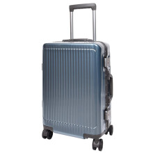 House Of Leather 20? Cabin Size Suitcase Metal Frame Hard Shell Four Wheel Luggage Titan Blue