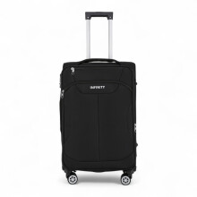 Infinity Leather Suitcase Trolley Carry On Hand Cabin Luggage Soft Shell Travel Bag Lightweight with TSA Lock and Durable 4 Spinner Wheels (Black,