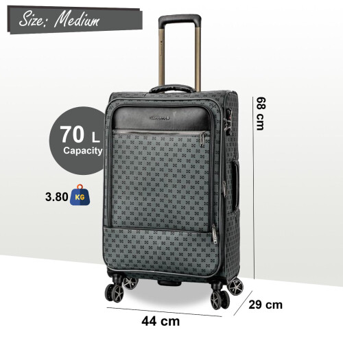 Grey Medium Check in Suitcase 68 x 44 x 29 cm Lightweight Soft Shell Luggage 2