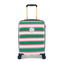 Joules Resort Stripe Travel Collection, Cabin Trolley Spinner, Hard Suitcase, 20 x 53.5 x 37 Carry On, Pink/Green