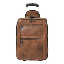 Genuine Leather Suitcase On Wheels Cabin Size Trolley Travel Bags Bourse (Vintage Brown)