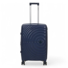 Infinity Leather Expandable Suitcase Trolley Carry On Hand Cabin Luggage Hard Shell ABS Travel Bag Lightweight with TSA Lock (Navy, M(66cm 74L))
